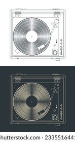 Stylized vector illustration of sketches of turntable vinyl