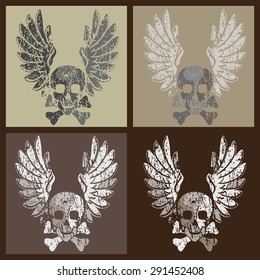 stylized vector illustration of a skull and wings in various colors