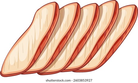 Stylized vector illustration of sliced Asian food with bold outlines and warm colors, emphasizing texture and detail