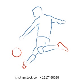 Stylized vector illustration with soccer player kicking the ball