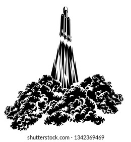 Stylized vector illustration of a spacecraft launch