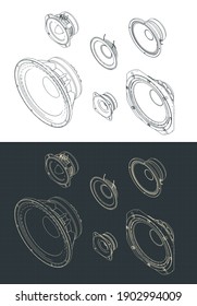 Stilvolle Vektorgrafik von Lautsprechern, isometrische Zeichnungen