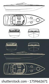 Stylized vector illustration of speed boat drawings