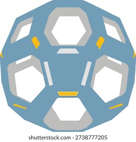 A stylized vector illustration of a spherical object with interconnected hexagonal panels, representing advanced technology and abstract design.