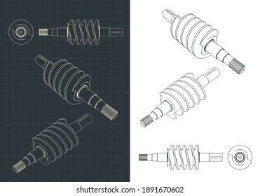 Stylized vector illustration of spiral screw drawings