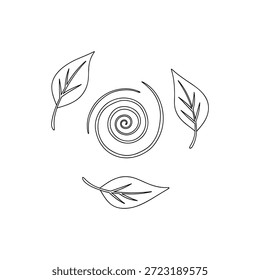 Stylized vector illustration of a spiral with three leaves. Abstract nature elements. Organic design.
