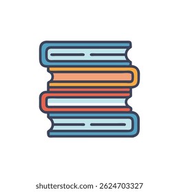 Stylized vector illustration of stacked books, presented in a flat design style, against a White Background. Composition suggests learning and knowledge.