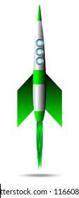 Stylized vector illustration of a starting rocket ship on white background