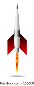 Stylized vector illustration of a starting rocket ship on white background