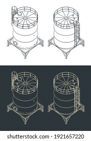 Stylized vector illustration of a storage tank isometric drawings