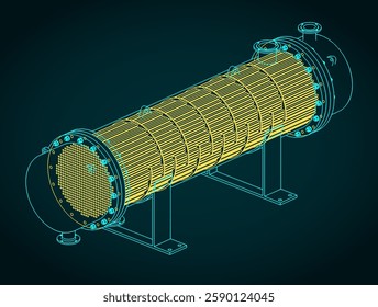 Stylized vector illustration of structure of shell and tube heat exchanger