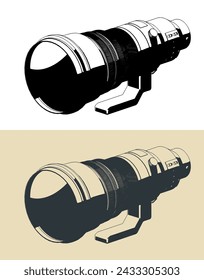 Stylized vector illustration of super-telephoto lens