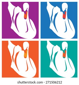 stylized vector illustration of swans in the style of pop art