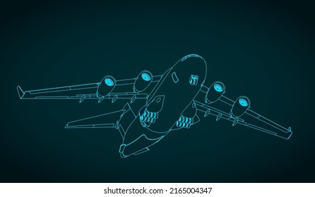 Stylized vector illustration taking off heavy cargo aircraft