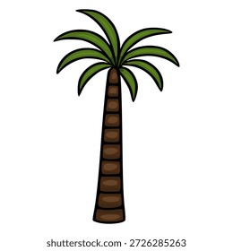 Ilustración vectorial estilizada de una palmera alta con frondas verdes y tronco segmentado marrón