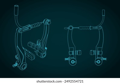 Ilustración vectorial estilizada de dibujos técnicos de un freno en V de bicicleta