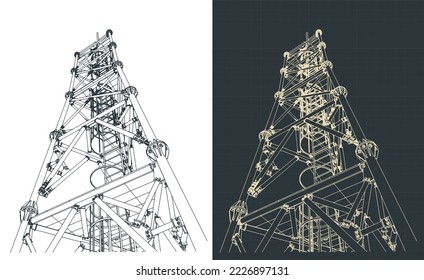 Stylized vector illustration of telecommunication tower blueprints