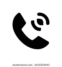 Stylized vector illustration of a telephone icon with sound waves, symbolizing communication and connection. The design is simple and suitable for various tech related applications.
