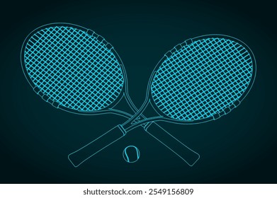 Stylized vector illustration of tennis rackets and ball