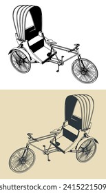 Stylized vector illustration of three wheeled man-powered vehicle