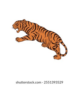 Stylized Vector Illustration of a Tiger in Bold, Flat Design on White Background, Perfect for Creative Digital Projects