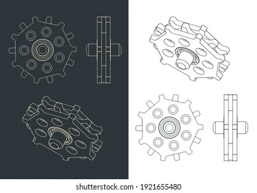 Stylized vector illustration of a toothed gear for chain drive drawing