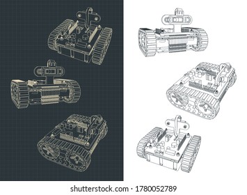 Ilustración vectorial estilizada de dibujos de un robot rastreado
