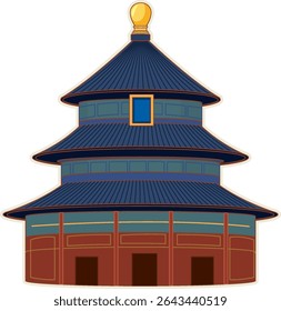 Stylized vector illustration of a traditional Asian pagoda with vibrant colors and clean lines, ideal for cultural projects