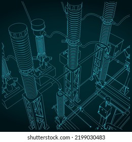 Stylized vector illustration of transformer and divide voltage