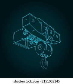 Stylized vector illustration of trolley for bridge crane
