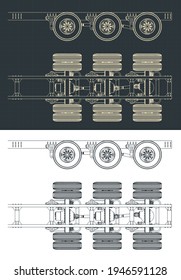 Stylized Vector Illustration Of Truck Suspension Systems Blueprints