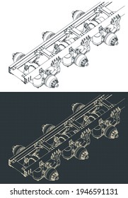 Stylized Vector Illustration Of Truck Suspension Systems Blueprints