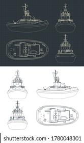 Stylized vector illustration of a Tugboat drawings