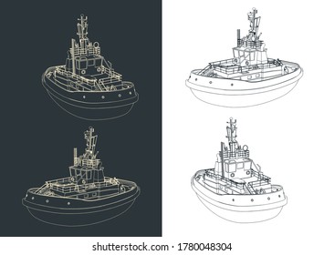 Stylized Vector Illustration Of A Tugboat Drawings