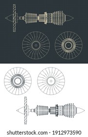 Stilvolle Vektorgrafik von Turbofan-Kompressorzeichnungen