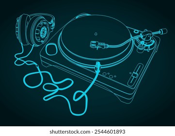 Ilustración vectorial estilizada de tocadiscos y auriculares