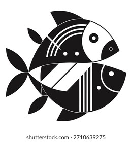 Stylized vector illustration of two black and white fishes graphic design