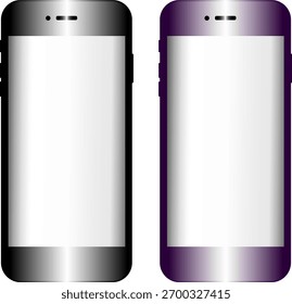 Ilustração vetorial estilizada de dois modelos de telefone celular em branco, com invólucros de gradiente distintos. Ideal para demonstrar interfaces de aplicativos, design responsivo na Web ou conceitos de comunicação.