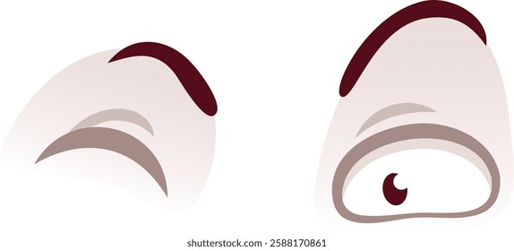 Stylized vector illustration of two cartoon eyes, one looking sideways and the other looking down, expressing suspicion, distrust, and skepticism, isolated on a white background