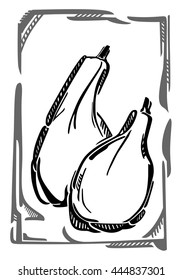 A stylized vector illustration of two gourds, in gray curvy frame.