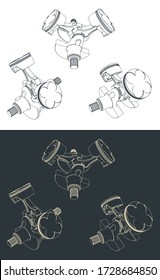 Ilustración vectorial estilizada de los dibujos de dos cilindros del bloque de pistones del motor