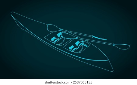 Stylized vector illustration of a two-seater sports kayak