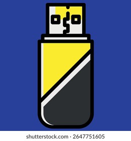 
A stylized vector illustration of a USB flash drive, featuring a bold black and yellow color scheme with clean lines