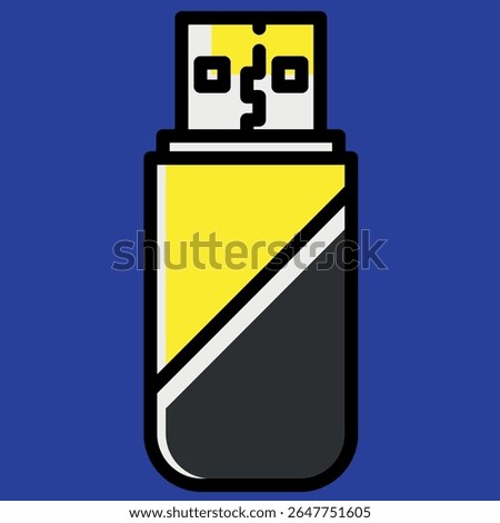 
A stylized vector illustration of a USB flash drive, featuring a bold black and yellow color scheme with clean lines