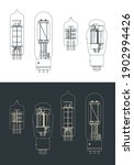 Stylized vector illustration of vacuum tube set drawings