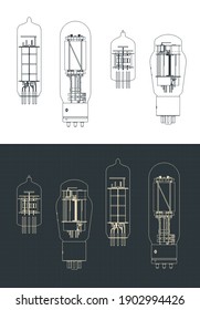 Stylized vector illustration of vacuum tube set drawings