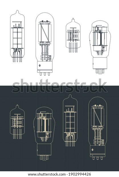 Stylized\
vector illustration of vacuum tube set\
drawings