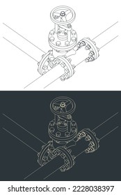Stylized vector illustration of сontrol valve and pipes close-up