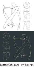 Stylized vector illustration of a vertical axis wind turbine blueprints