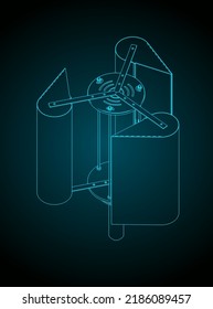 Stylized vector illustration of vertical axis wind turbine power generator